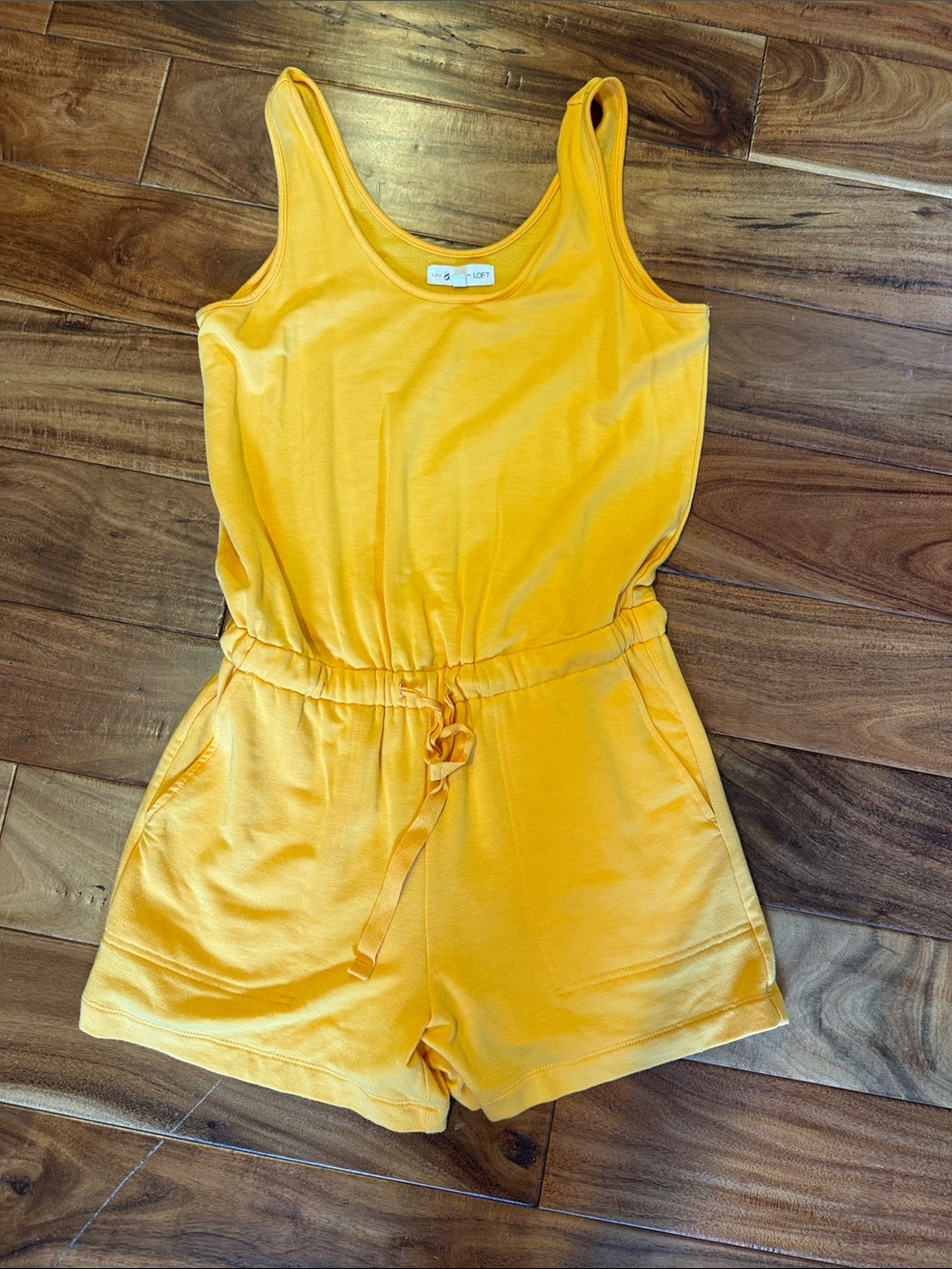 Lou & Grey (Loft) Tank Romper with Drawstring Waist, orangish yellow, small, EUC